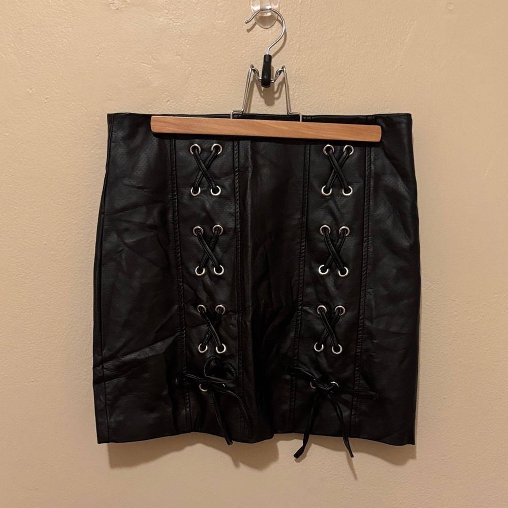 Shinestar Black Lace-Up Mini Skirt
